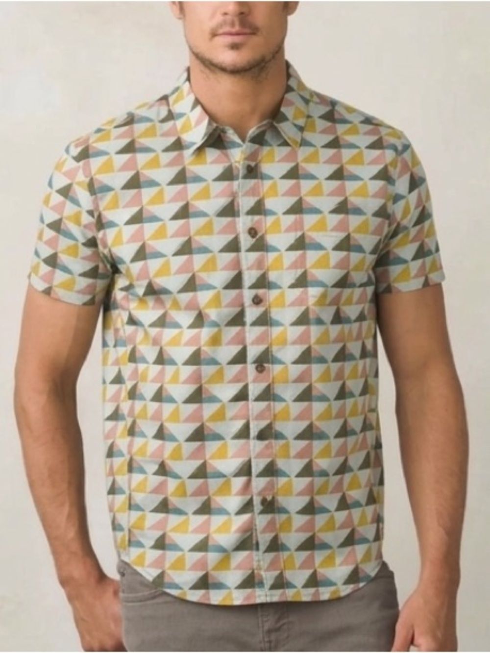 Prana Organic Cotton Short Sleeve Button Down Camp Shirt Woven Abstract Large